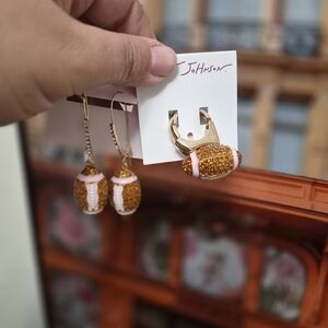 Betsey Johnson Gold and Pink Football Earrings &stretchy Ring